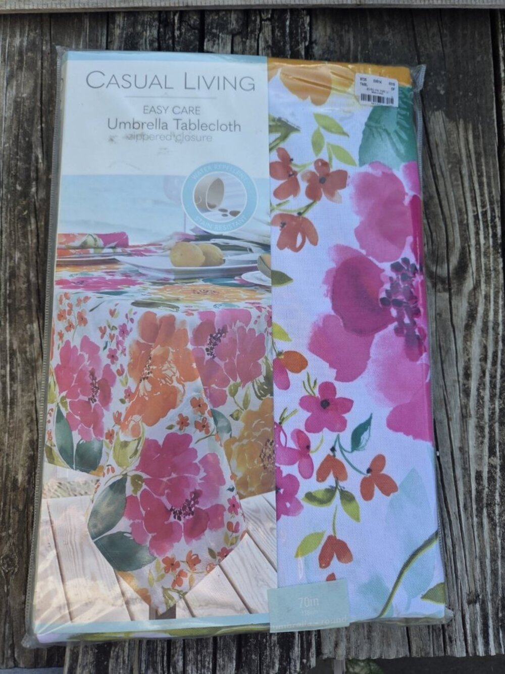 New Casual Living UMBRELLA TABLECLOTH 70" Round w/Zipper Closure Floral